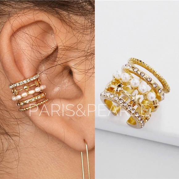 Make a Wish Gold Pearl & Rhinestone Ear Cuff - Picture 1 of 5